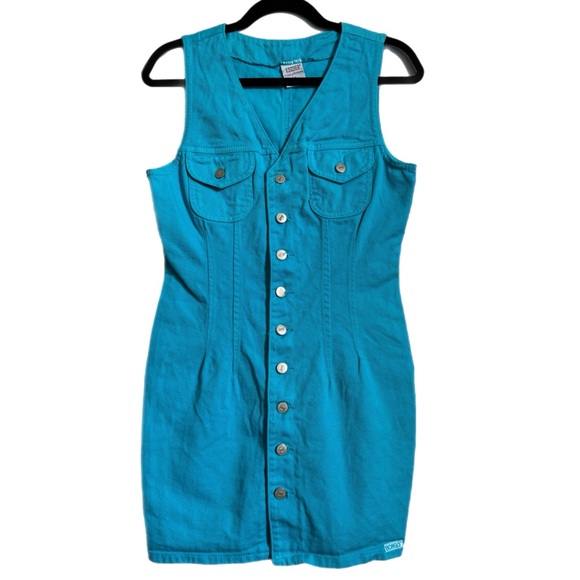 BONGO Dresses & Skirts - BONGO Y2K Vintage Mini denim dress - Teal - Sz 9